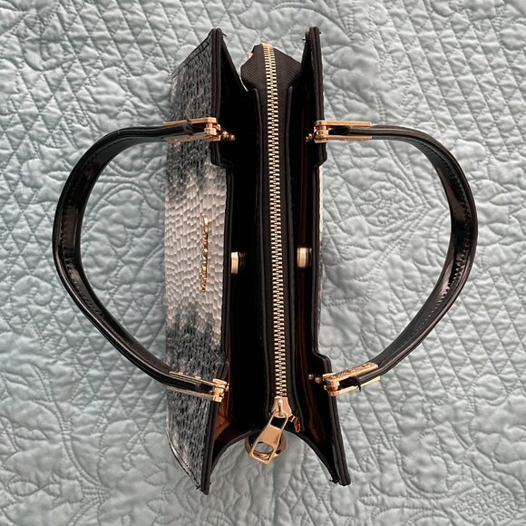 NWOT Snakeskin PU Leather Double Handle Satchel with Crossbody Strap Bla… - Picture 6 of 8